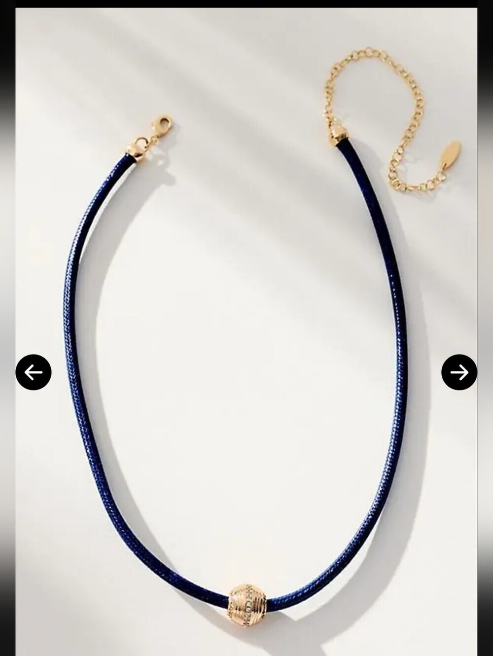 NWOT! ANTHROPOLOGIE, Single Bead Cord Necklace, Navy/Gold, MSRP $44